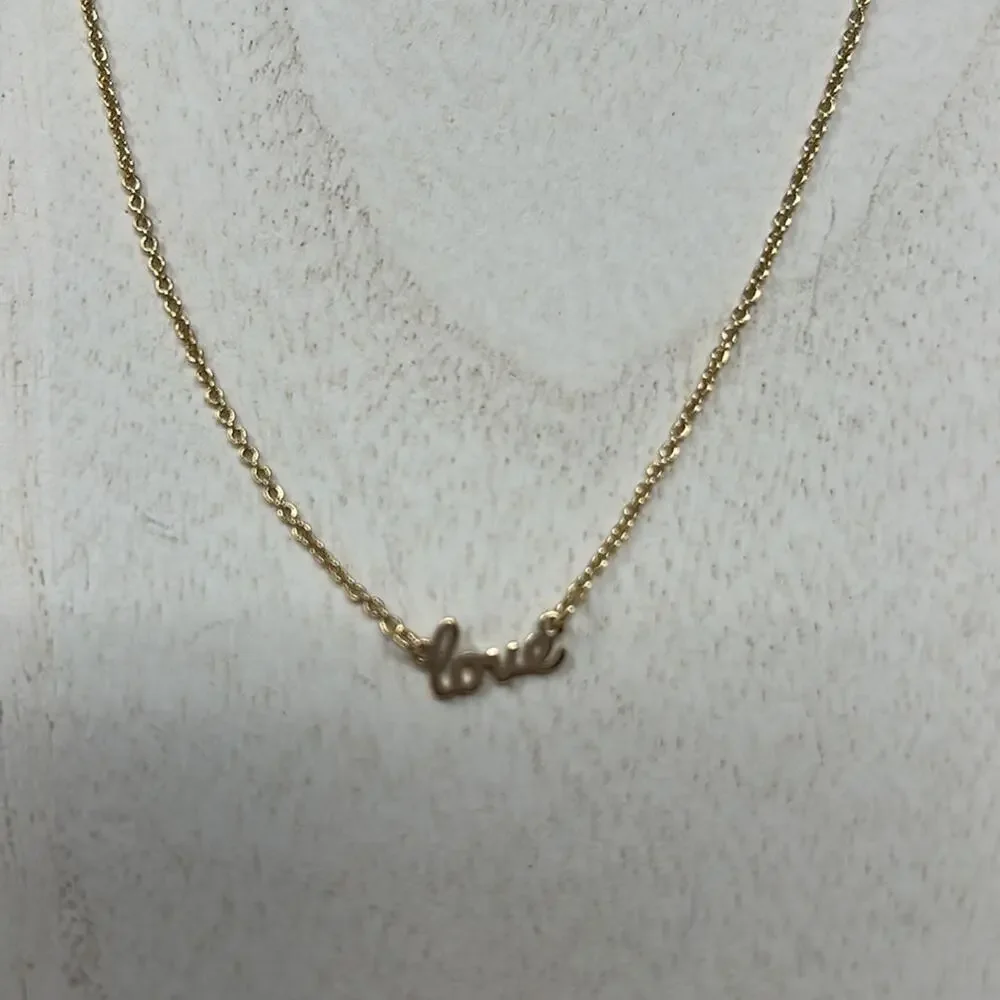 Kris Nations 2 Pc Gold Tone LOVE Necklace & Earrings NWT  Size 16-18 inches